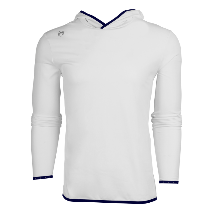 Arctic White Greyson Colorado Hoodie with Navy Tipping - Front View | Greyson Clothiers