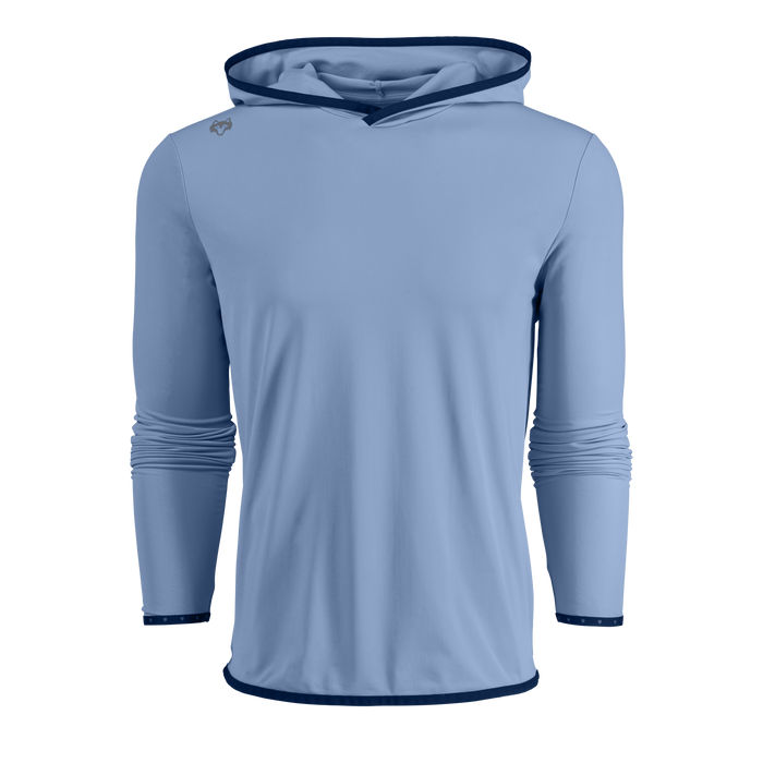 Maltese Blue Greyson Colorado Hoodie - Front View, Funnel Neck Hood & Contrast Trim | Greyson Clothiers