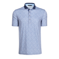 Blue Floral Printed Performance Men's Golf Polo, Contrast Collar - Front View | Greyson Clothiers
