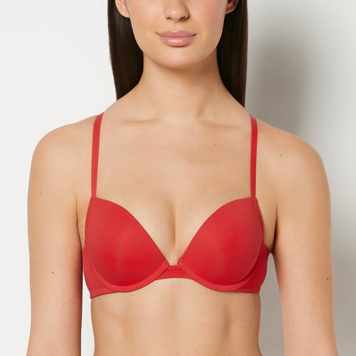 Cotton Push Up Bra in Chili Red
