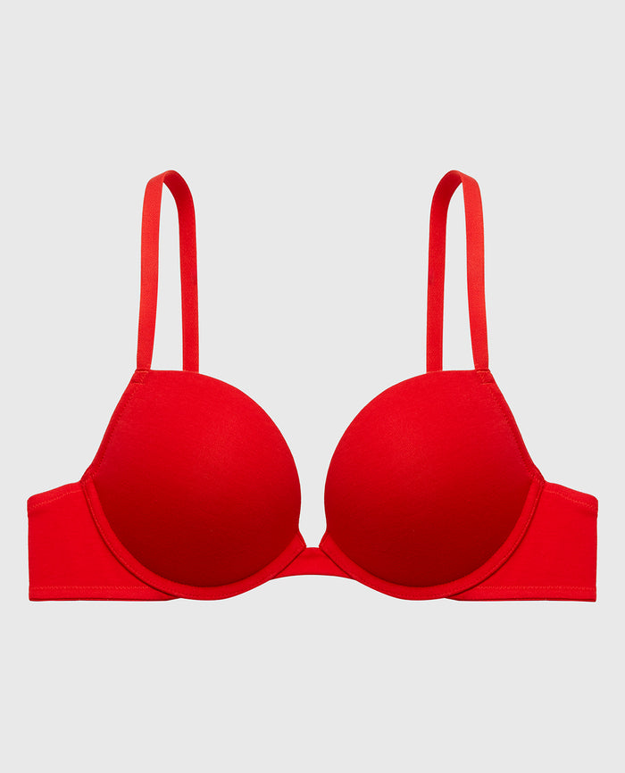 Cotton Push Up Bra in Chili Red