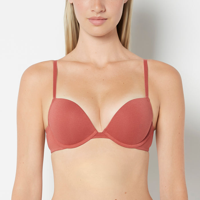 Cotton Push Up Bra in Marsala