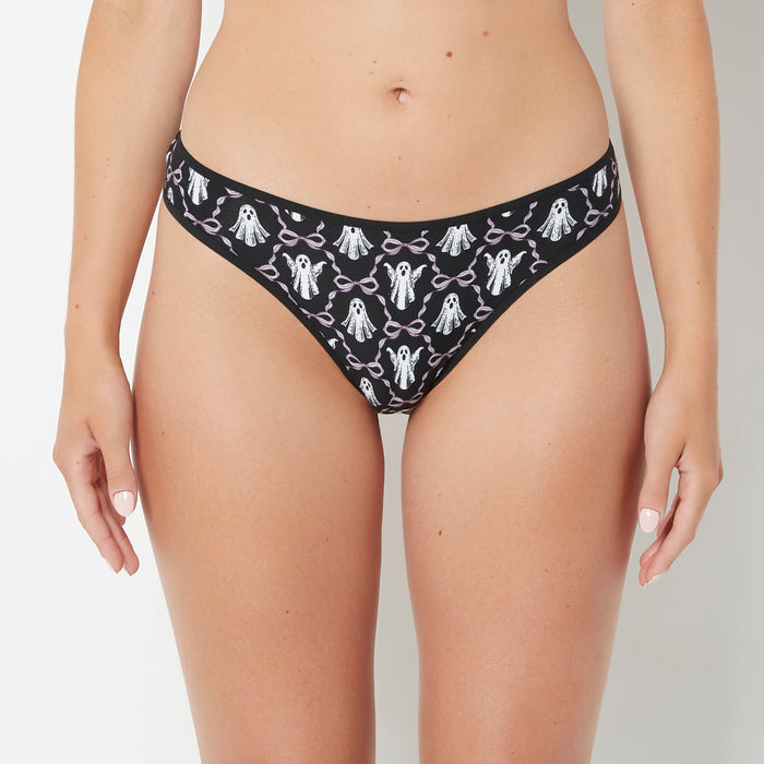 Cotton Thong Panty in Ghosts and Bows
