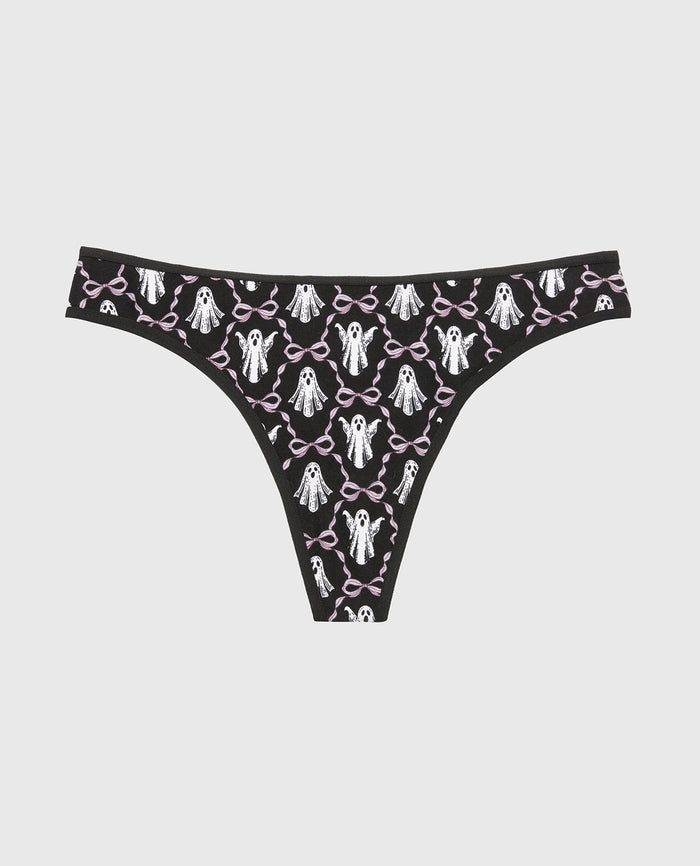Cotton Thong Panty in Ghosts and Bows