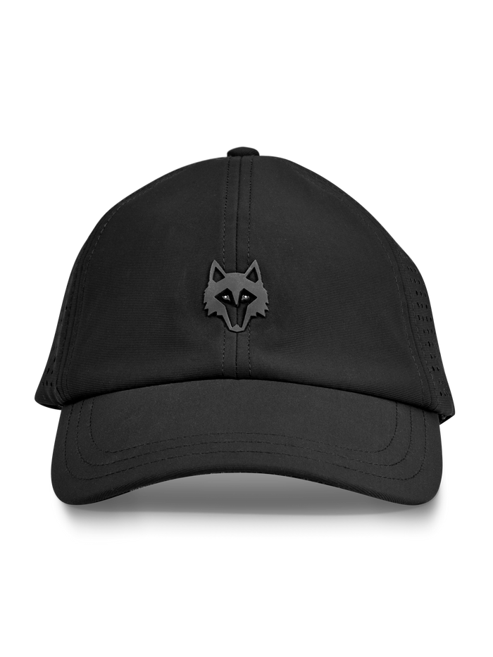 Black Coywolf Perforated Sport Hat - Front View, Wolf Logo Detail | Greyson Clothiers