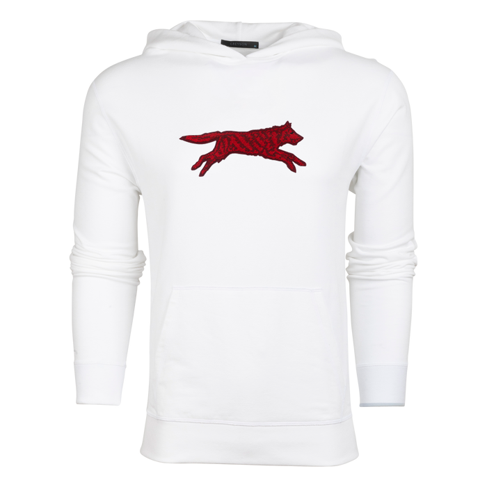 Arctic Crimson Wolf Gotham Hoodie - Red Wolf Embroidery Front View | Greyson Clothiers