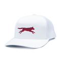 Greyson Clothiers Crimson Wolf Trucker Hat in Arctic - White Mesh Snapback with Red Wolf Logo