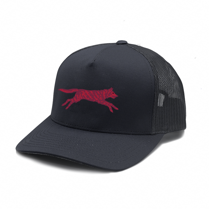 Greyson Clothiers Crimson Wolf Trucker Hat in Shepherd - Dark Mesh Snapback with Red Wolf Logo