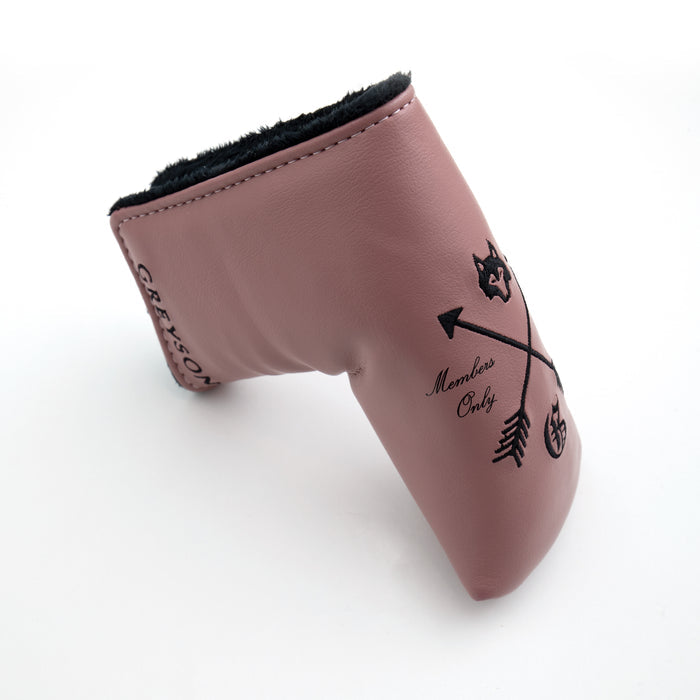 Primrose Crossed Arrows Blade Putter Cover - Side View, Members Only Embroidery Detail | Greyson Clothiers
