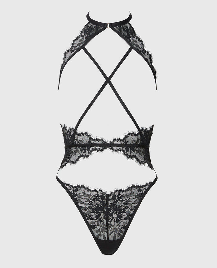 Cupless Teddy With Bewitched Lace in Tuxedo Black