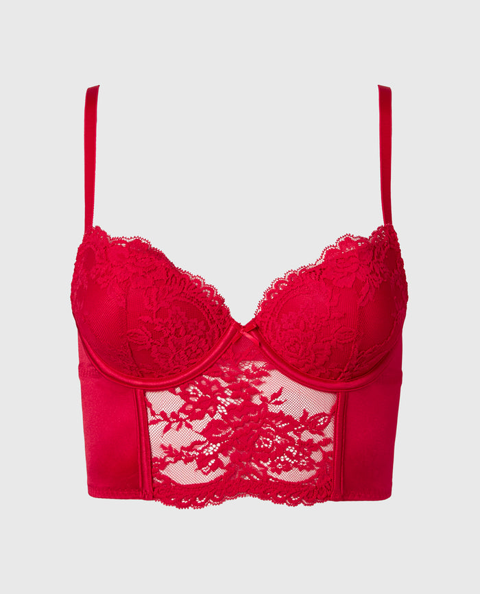 Demi Cup Bustier Bra Top in Crimson