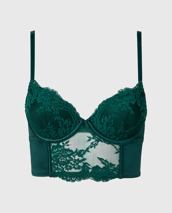 Demi Cup Bustier Bra Top in Emerald Green