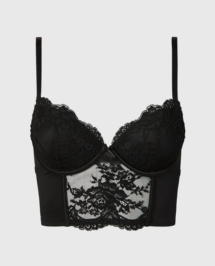 Demi Cup Bustier Bra Top in Tuxedo Black