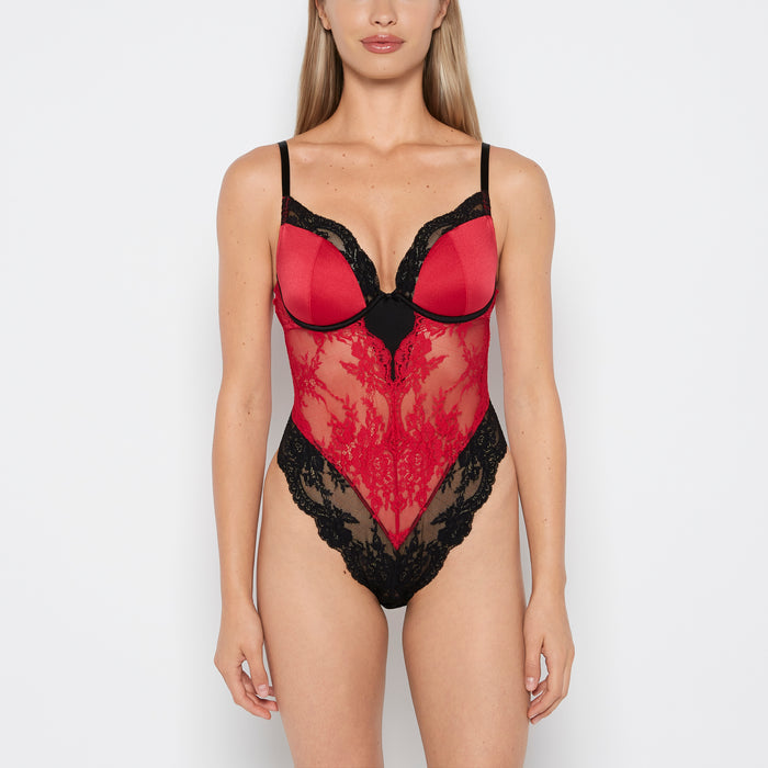 Demi Opulent Lace Bodysuit in Crimson