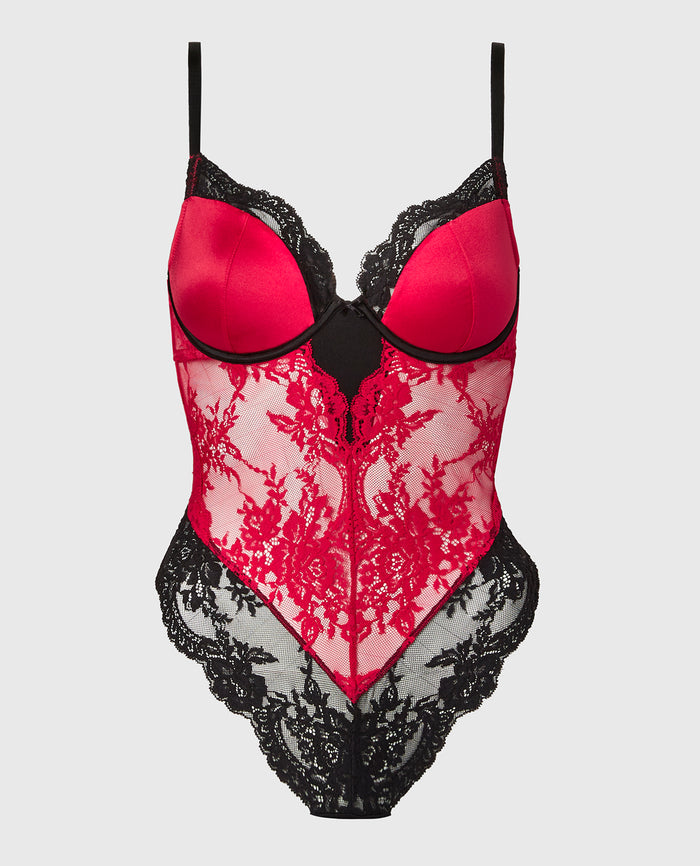 Demi Opulent Lace Bodysuit in Crimson