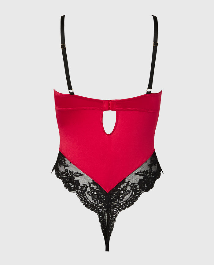 Demi Opulent Lace Bodysuit in Crimson