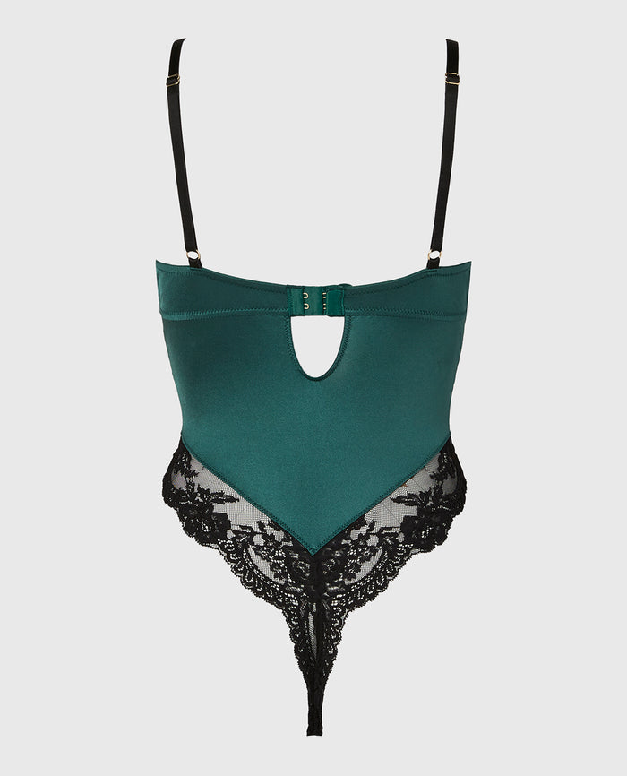 Demi Opulent Lace Bodysuit in Emerald Green