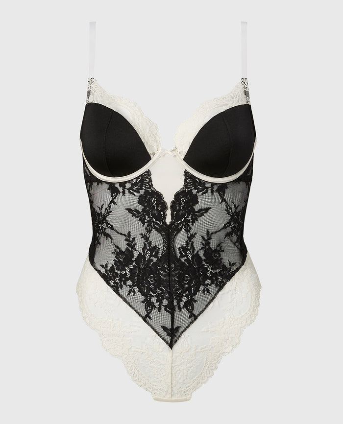 Demi Opulent Lace Bodysuit in Tuxedo Black