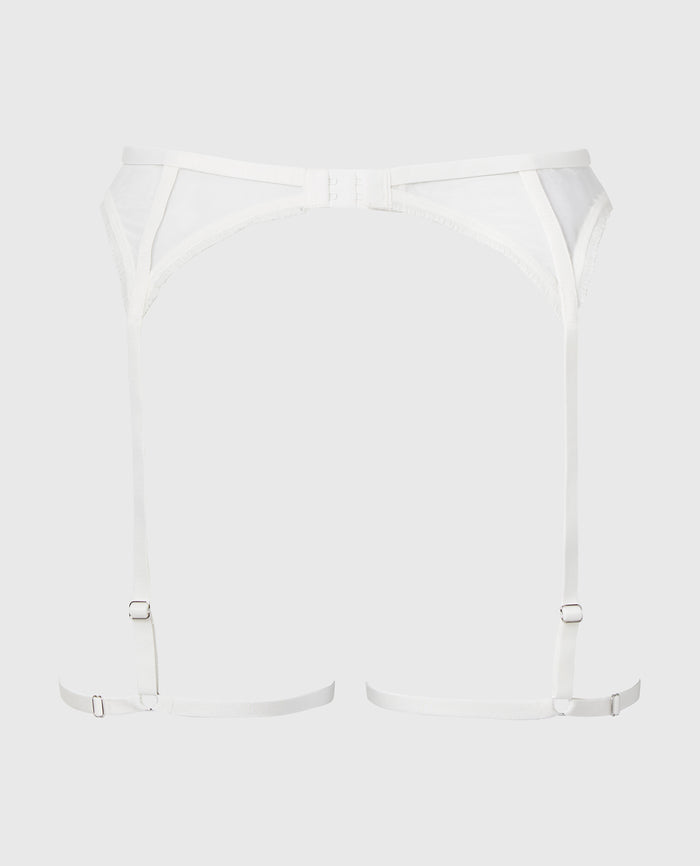 Designer Collection Garter Belt With Breezy Embroidery in Ivory
