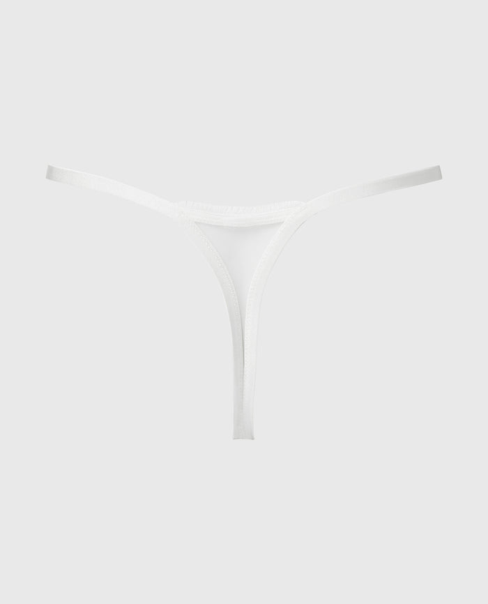 Designer Collection High Leg String Thong With Breezy Embroidery In Ivory