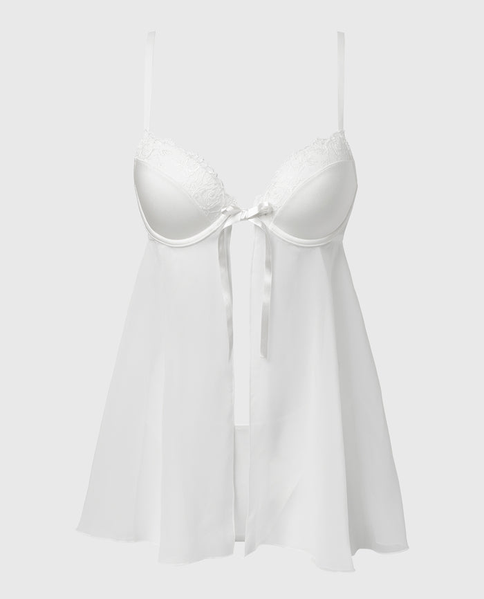 Designer Collection Lightly Lined Demi Babydoll With Breezy Embroidery In Ivory