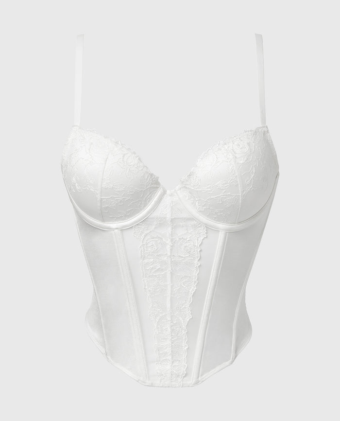 Designer Collection Lightly Lined Demi Bustier With Breezy Embroidery In Ivory