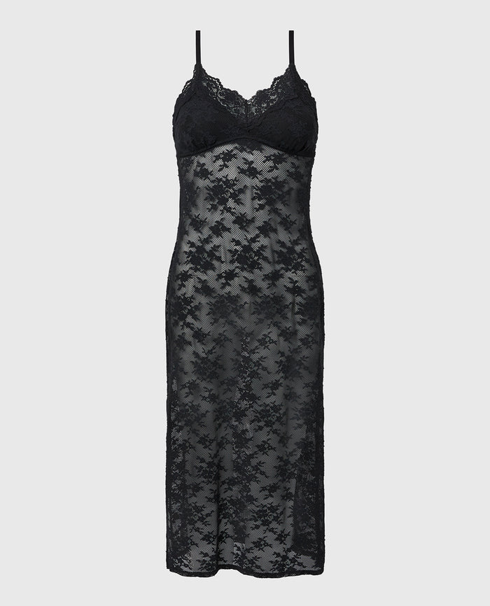 Designer Collection Midi Length Slip in Timeless Lace in Tuxedo Black