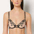 Designer Collection Unlined Demi Bra with Tidal Wave Embroidery in Rosetan w/ Tuxedo Black