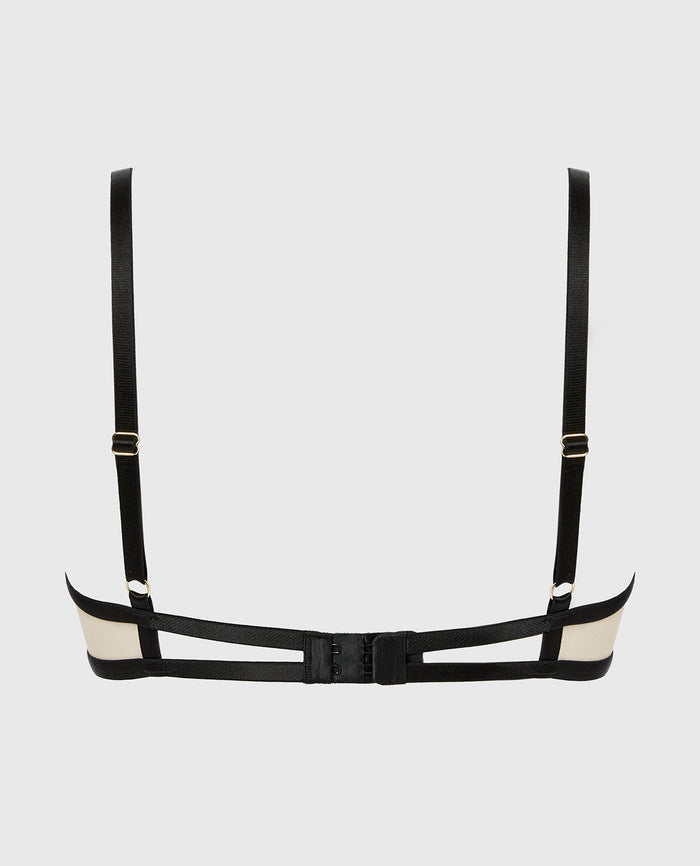 Designer Collection Unlined Demi Bra with Tidal Wave Embroidery in Rosetan w/ Tuxedo Black