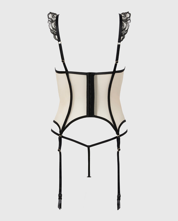Designer Collection Unlined Demi Merrywidow with Tidal Wave Embroidery in Rosetan w/ Tuxedo Black