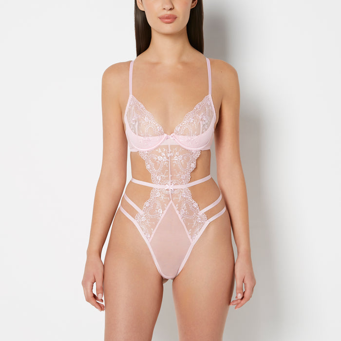 Designer Collection Unlined Demi Teddy With Be Mine Embroidery in Sweet Dream