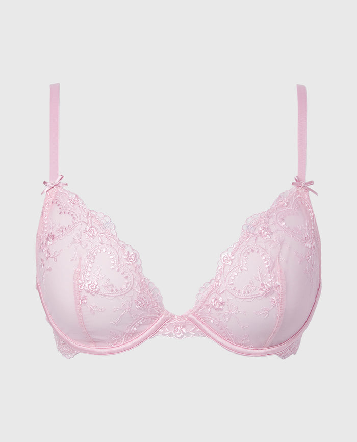 Designer Collection Unlined Plunge Bra with Be Mine Embroidery in Sweet Dream