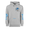 Detroit Lions One Pride Fireside Hoodie Light Grey Heather - Front View, Lions Helmet Patch & Sleeve Graphics | Greyson Clothiers