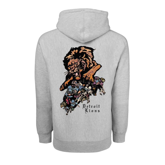 Detroit Lions One Pride Fireside Hoodie Light Grey Heather - Back View, Vintage Lion Graphic | Greyson Clothiers