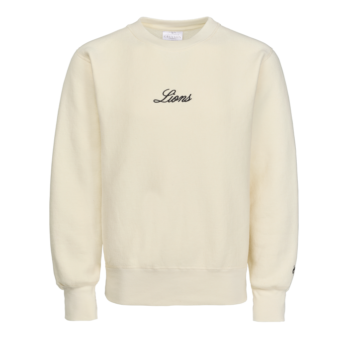 Bone Cotton Detroit Lions Soft Goods Crewneck - Front View, Script Chest Embroidery | Greyson Clothiers