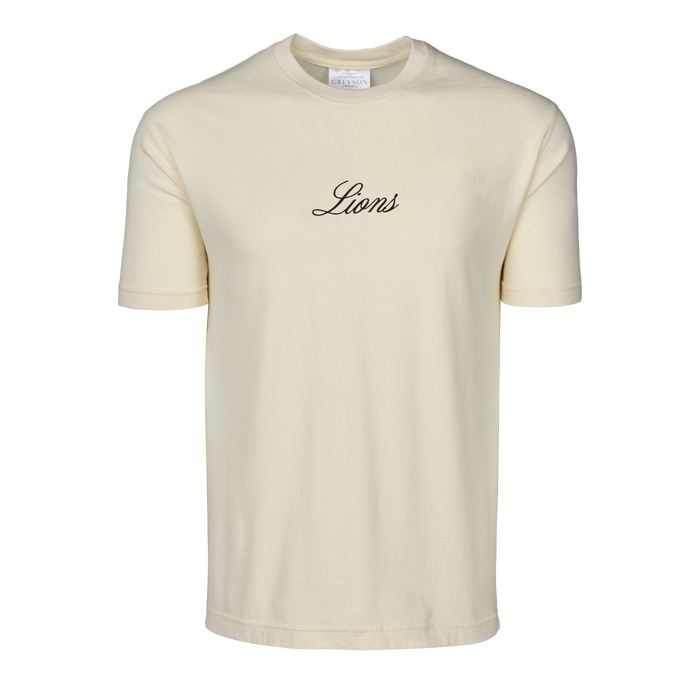 Bone Detroit Lions Soft Goods Natural Heavyweight Tee - Front View, Script Lions Chest Graphic | Greyson Clothiers