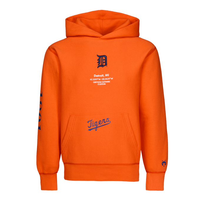 Orange Detroit Tigers Rally Hoodie - Front View, Tigers Script & D Logo | Greyson Clothiers