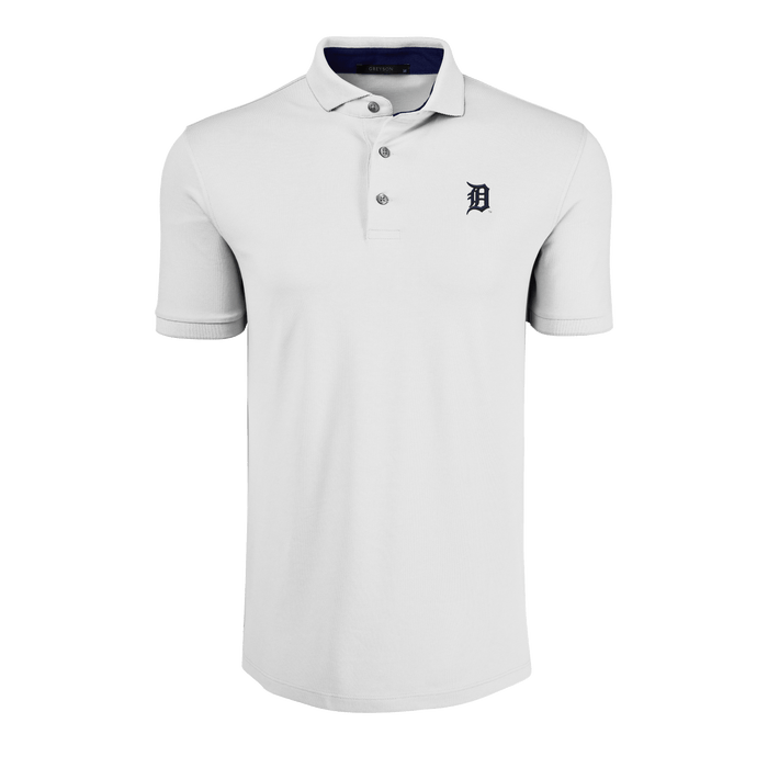 Arctic Detroit Tigers Crowley Golf Polo - Front View, Navy D Logo, Three-Button Placket | Greyson Clothiers