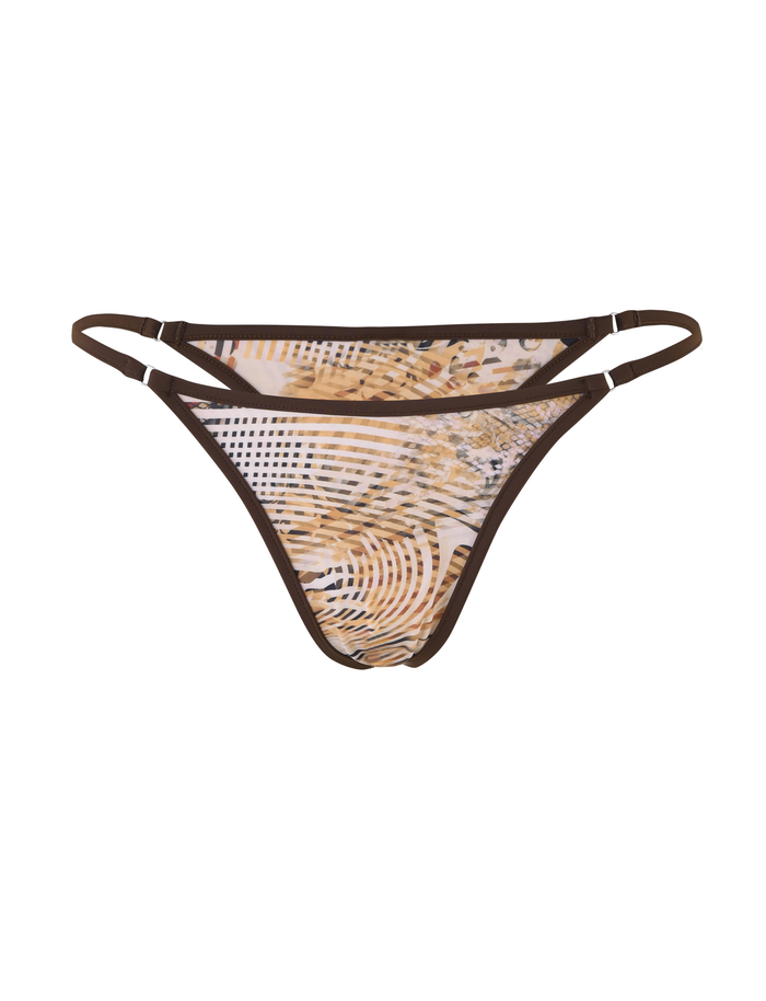 TIGERMIST DIANA Bikini Bottom in Animal Marble: women's bikini bottom with double side straps, featuring a chic brown, beige, and white abstract animal print with dark brown trim.