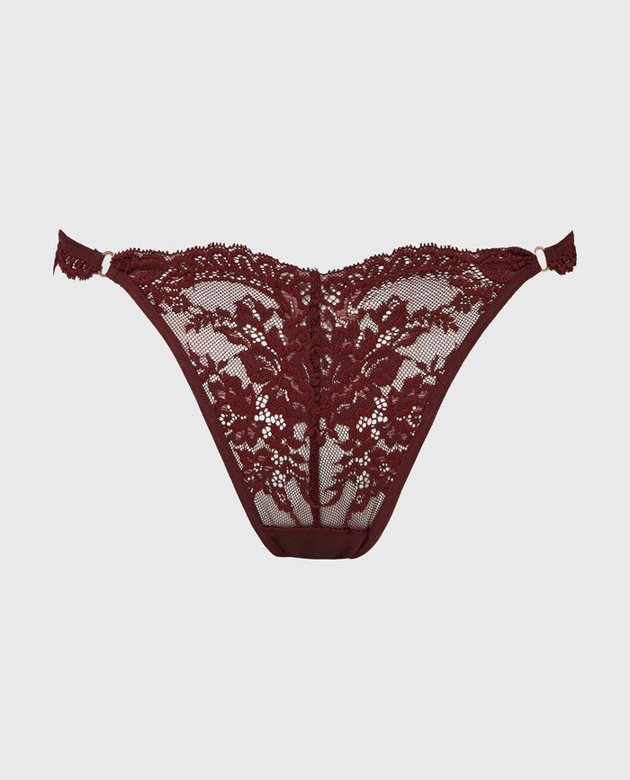 Diva Cheeky Thong Lace Panty in Bitter Chocolate