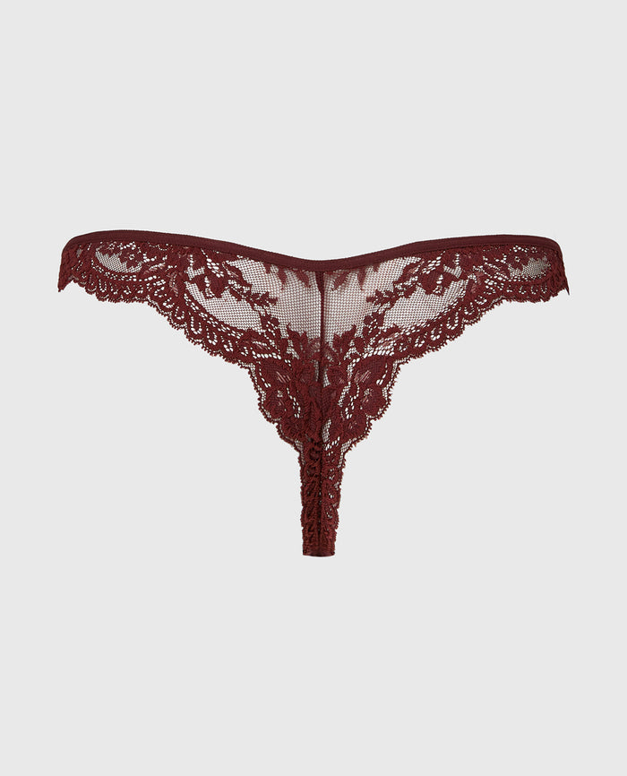 Diva Cheeky Thong Lace Panty in Bitter Chocolate