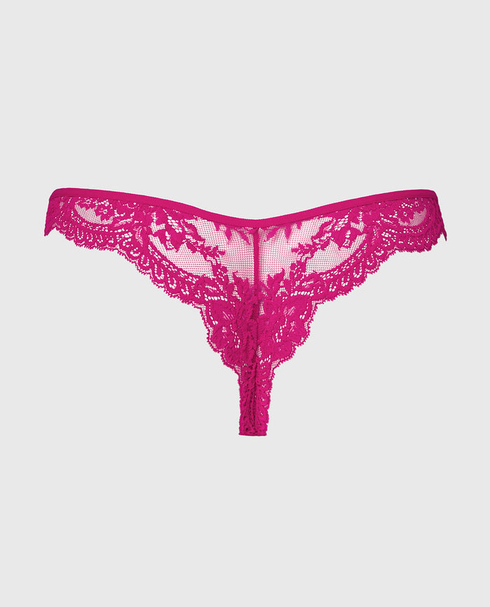 Diva Cheeky Thong Lace Panty in Fuchsia Red