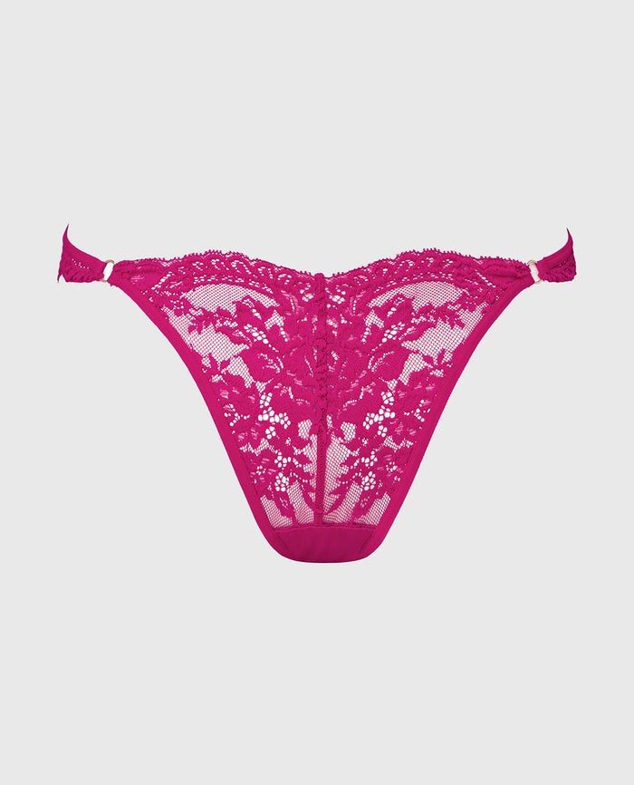 Diva Cheeky Thong Lace Panty in Fuchsia Red