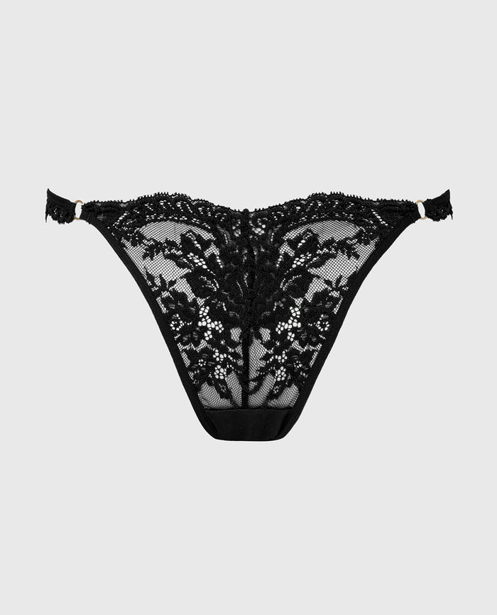 Diva Cheeky Thong Lace Panty in Tuxedo Black