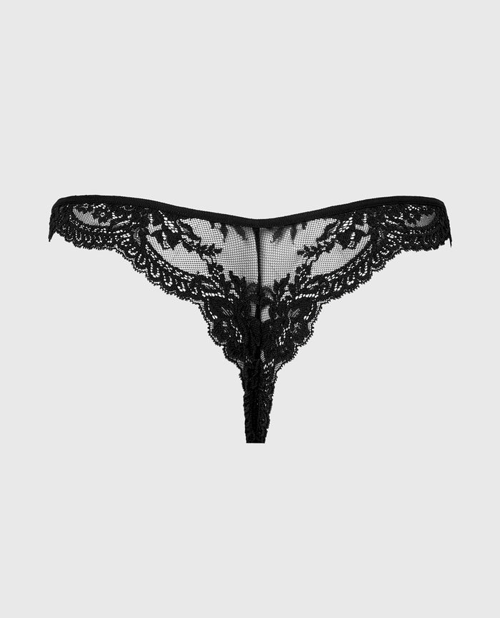 Diva Cheeky Thong Lace Panty in Tuxedo Black