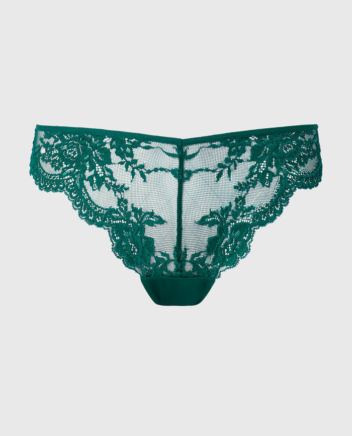 Diva Cheeky V-Waist Lace Panty in Emerald Green