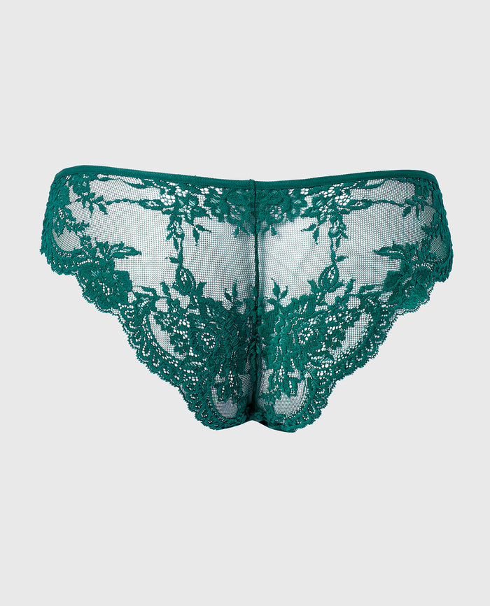 Diva Cheeky V-Waist Lace Panty in Emerald Green