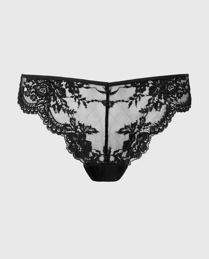 Diva Cheeky V-Waist Lace Panty in Tuxedo Black