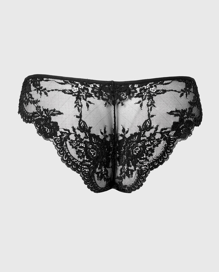 Diva Cheeky V-Waist Lace Panty in Tuxedo Black