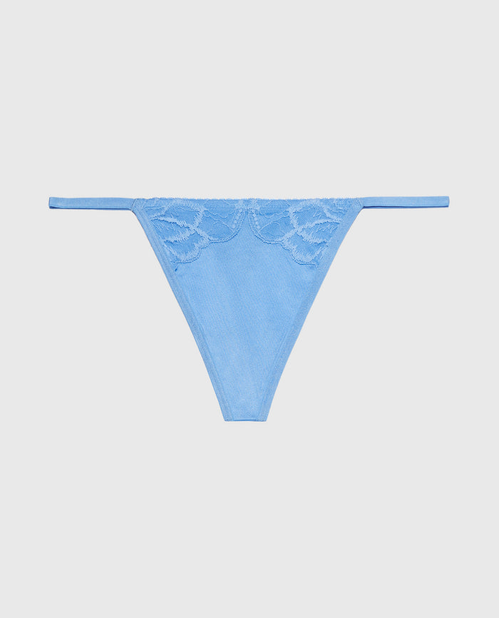 Diva G-String with Lush Lace in Azure Blue